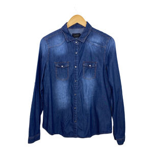 Classic Blue Denim Long Sleeve Button Up Shirt- L